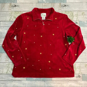 ⭐️The Quacker Factory Red Velour Star Quarter Zip Pullover